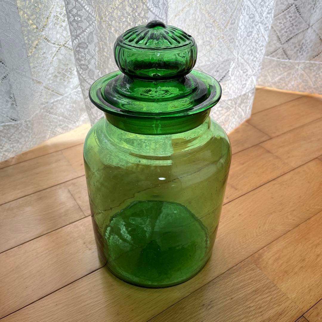 昭和レトロ ガラス瓶 ガラスポット 保存瓶 グリーン