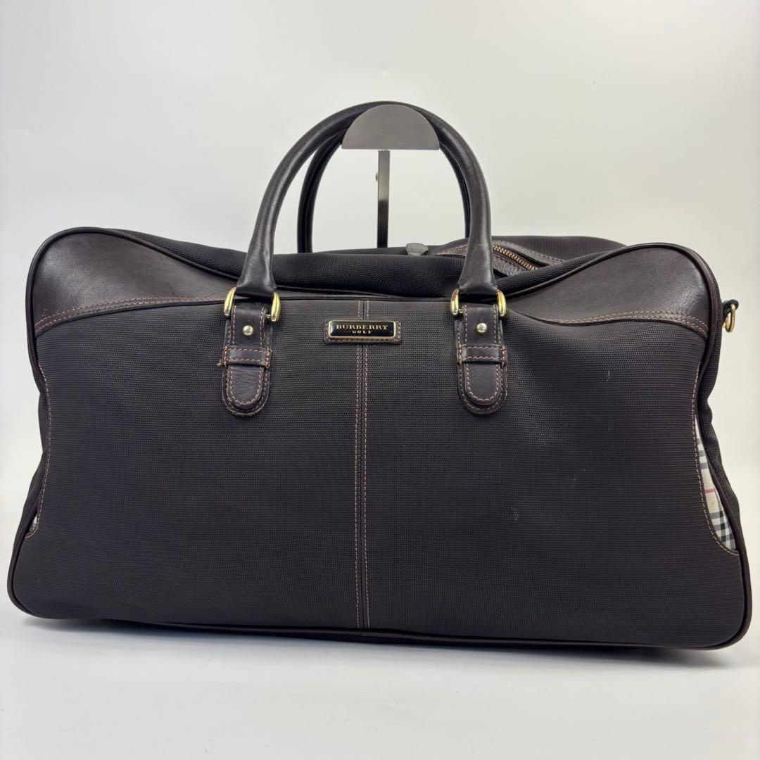 BURBERRY GOLFノバチェック レザー ボストンバッグ 旅行 ブラウン