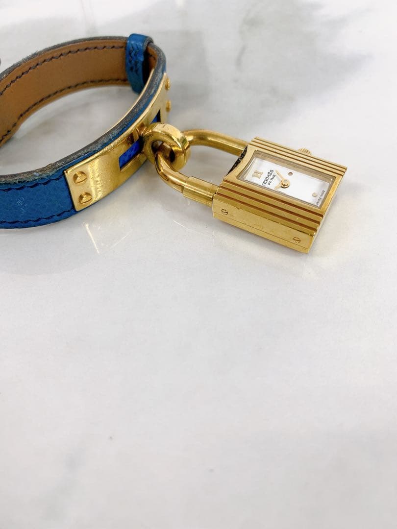 ＋【不動】HERMES エルメス ケリーウォッチ　ゴールド×ホワイト　腕時計