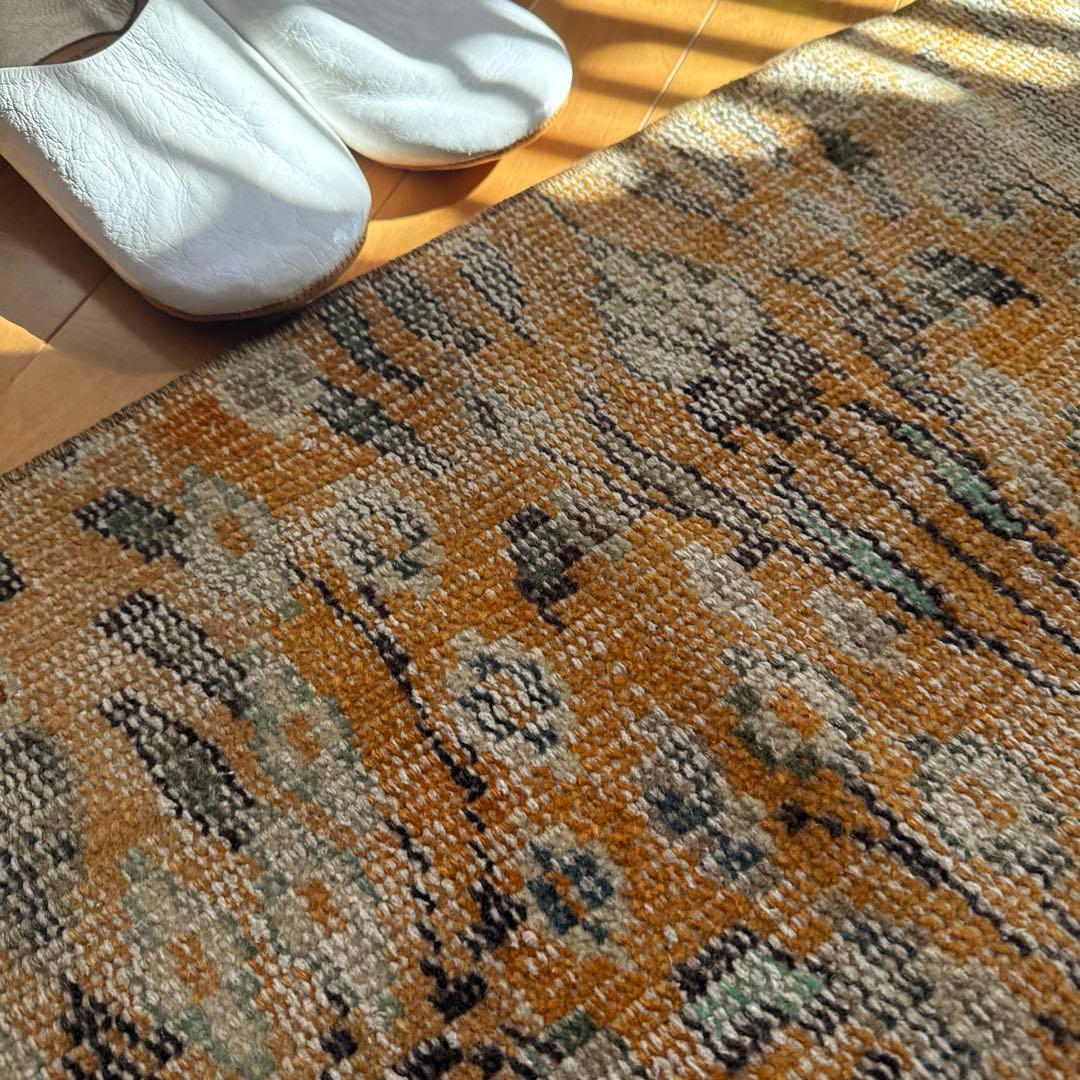 59×147オレンジボタニカル　擦れ　ランナー　トルコヴィンテージラグ