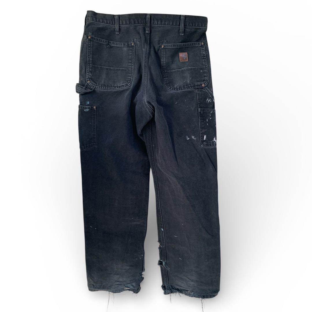 古着　Carhartt ダブルニー　デニム　ペイント　黒