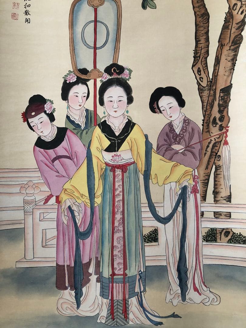 唐寅 人物画 掛け軸 手描き 中国美術 絵画 書画 仕女図 人物図 インテリア