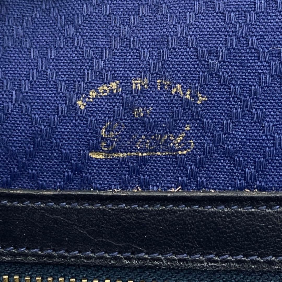 【GUCCI】ボストンバッグ　GGスプリーム　ゴールド金具　PVC ネイビー