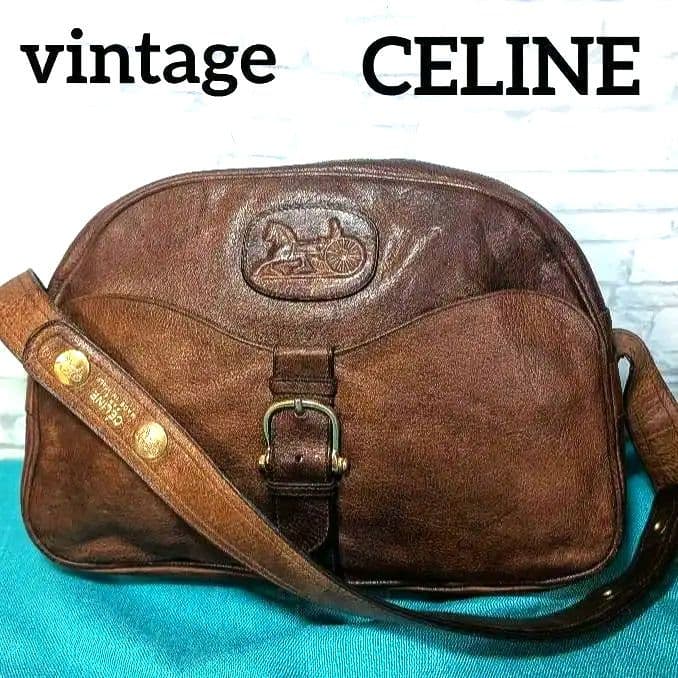 美品♥セリーヌ ショルダーバッグ レザー 馬車 ヴィンテージ OLDCELINE
