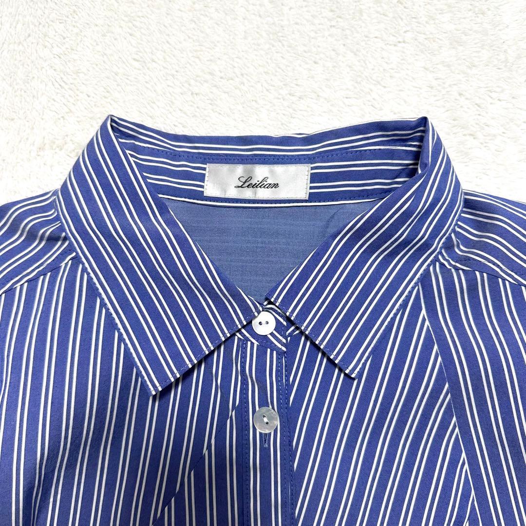 美品 Leilian ストライプ チュニック シャツ ストレッチ 大きい 13+