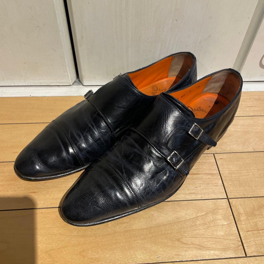 santoniネイビーダブルモンクシューズ