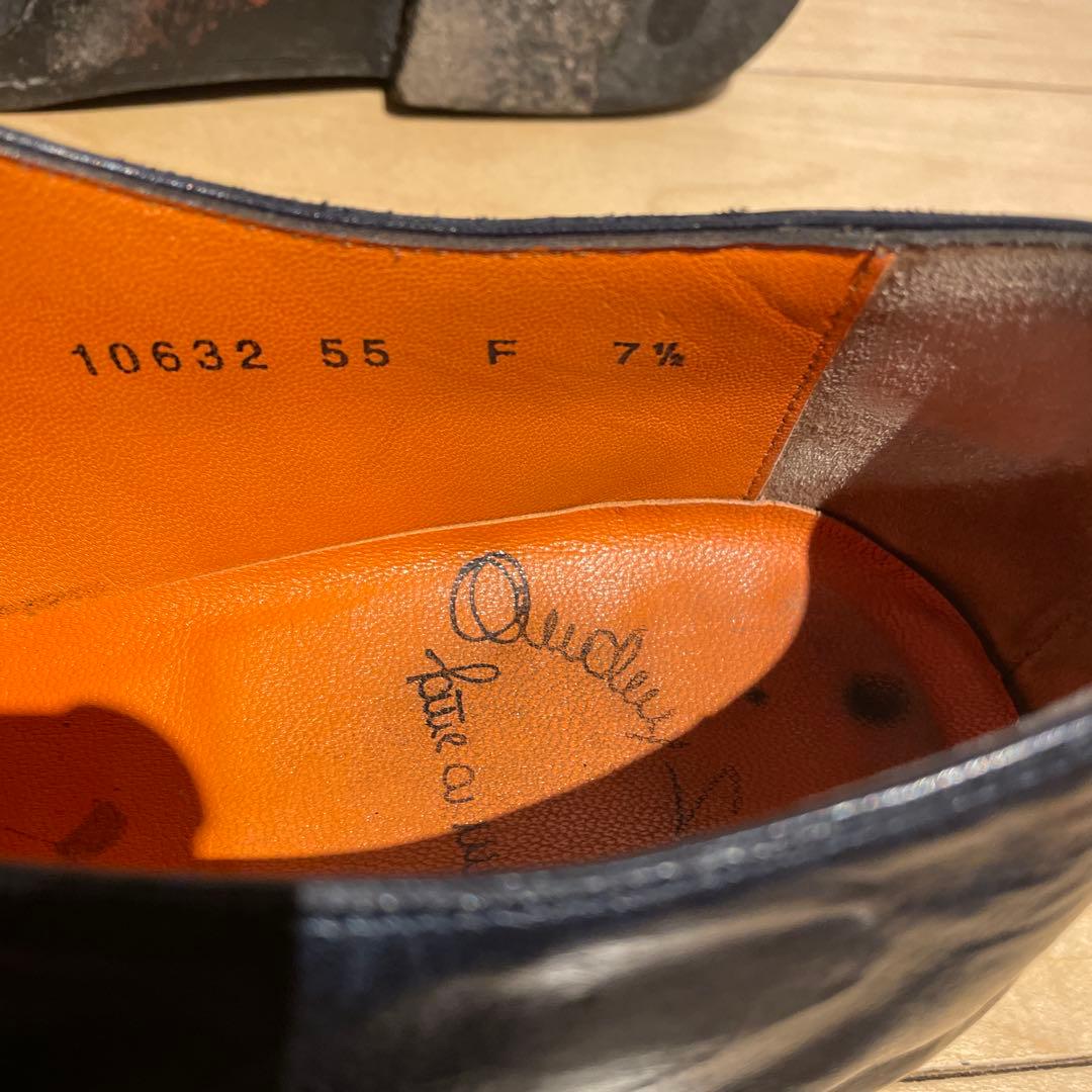 santoniネイビーダブルモンクシューズ