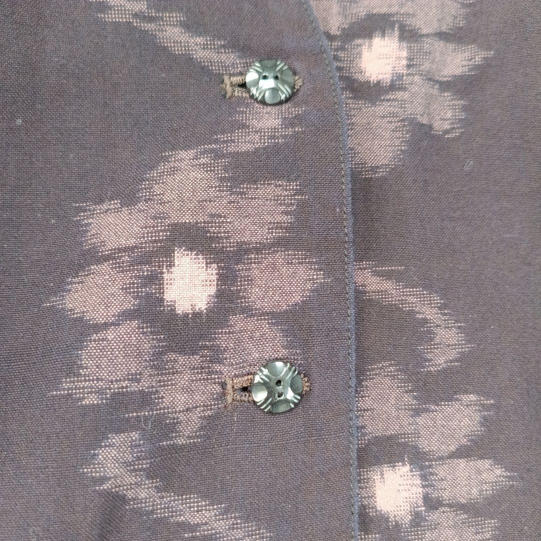 美品✨ギエモン　花柄　ロング丈　バンドカラー 久留米絣ワンピース　七分袖