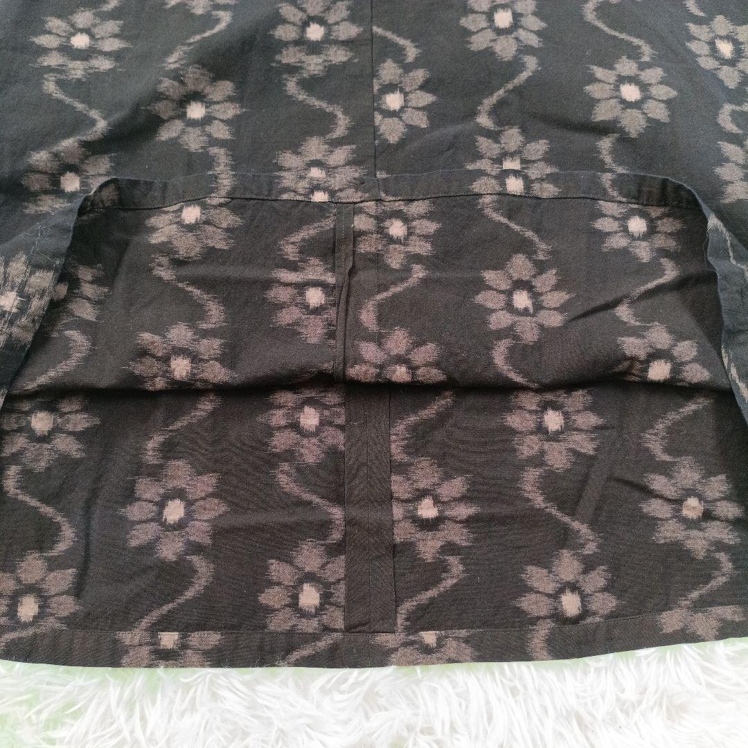 美品✨ギエモン　花柄　ロング丈　バンドカラー 久留米絣ワンピース　七分袖