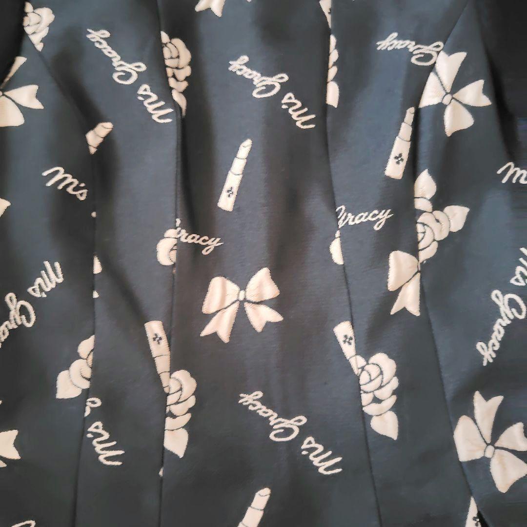 エムズグレイシー 花柄、リボン、リップ、ロゴ入り長袖ワンピース 40