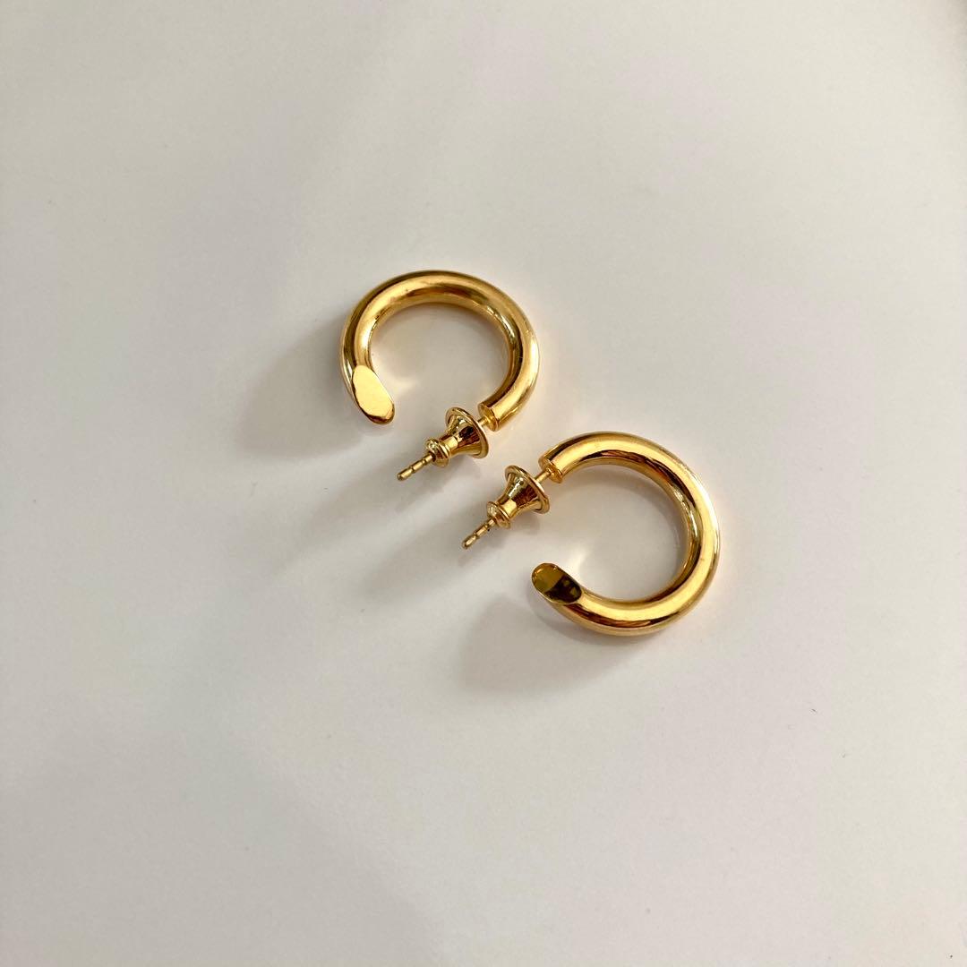 両耳ゴールド　2.5×18mm フープピアス　シルバー925