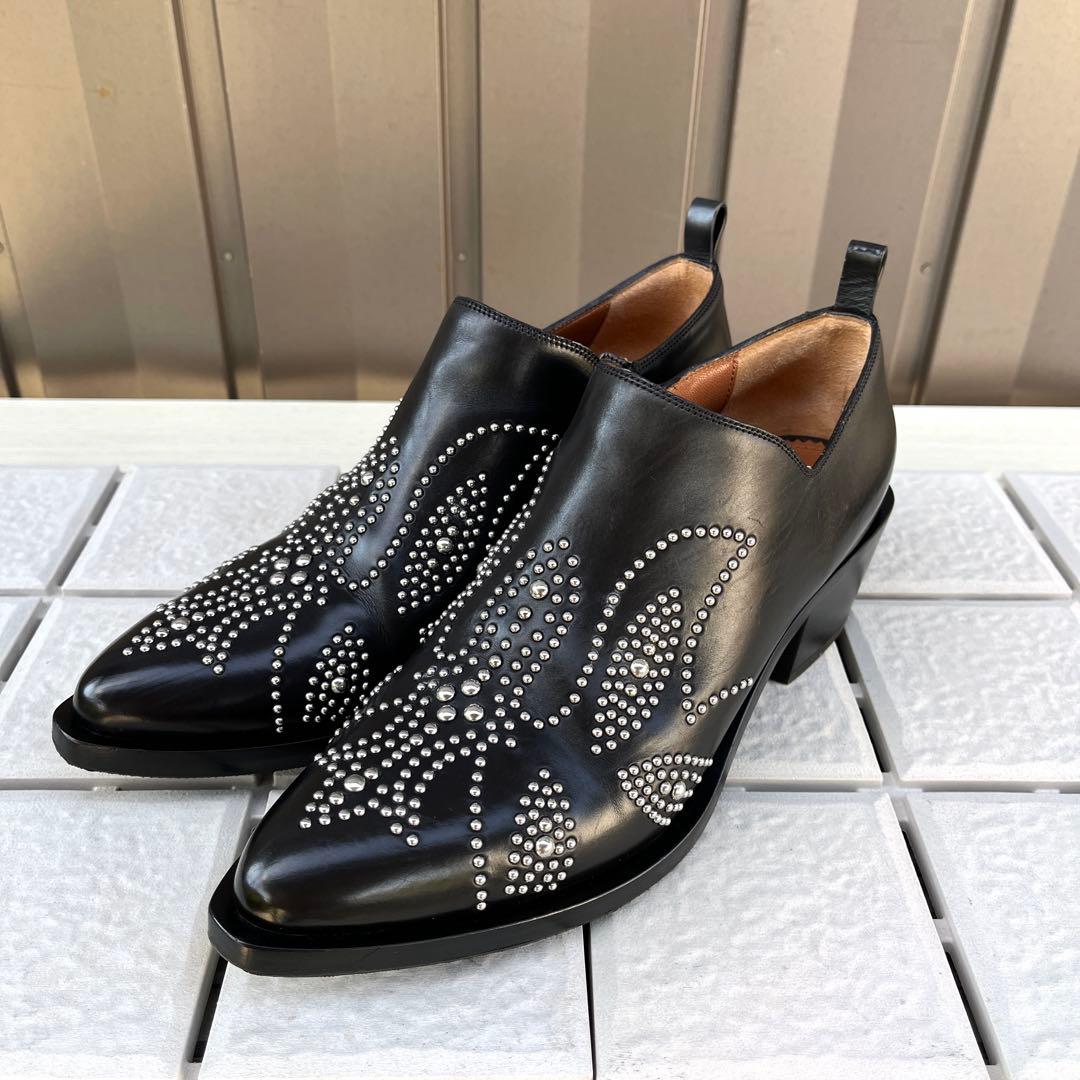 37.5 SARTORE ショートブーツ　黒　スタッズ　スリッポン　24.5