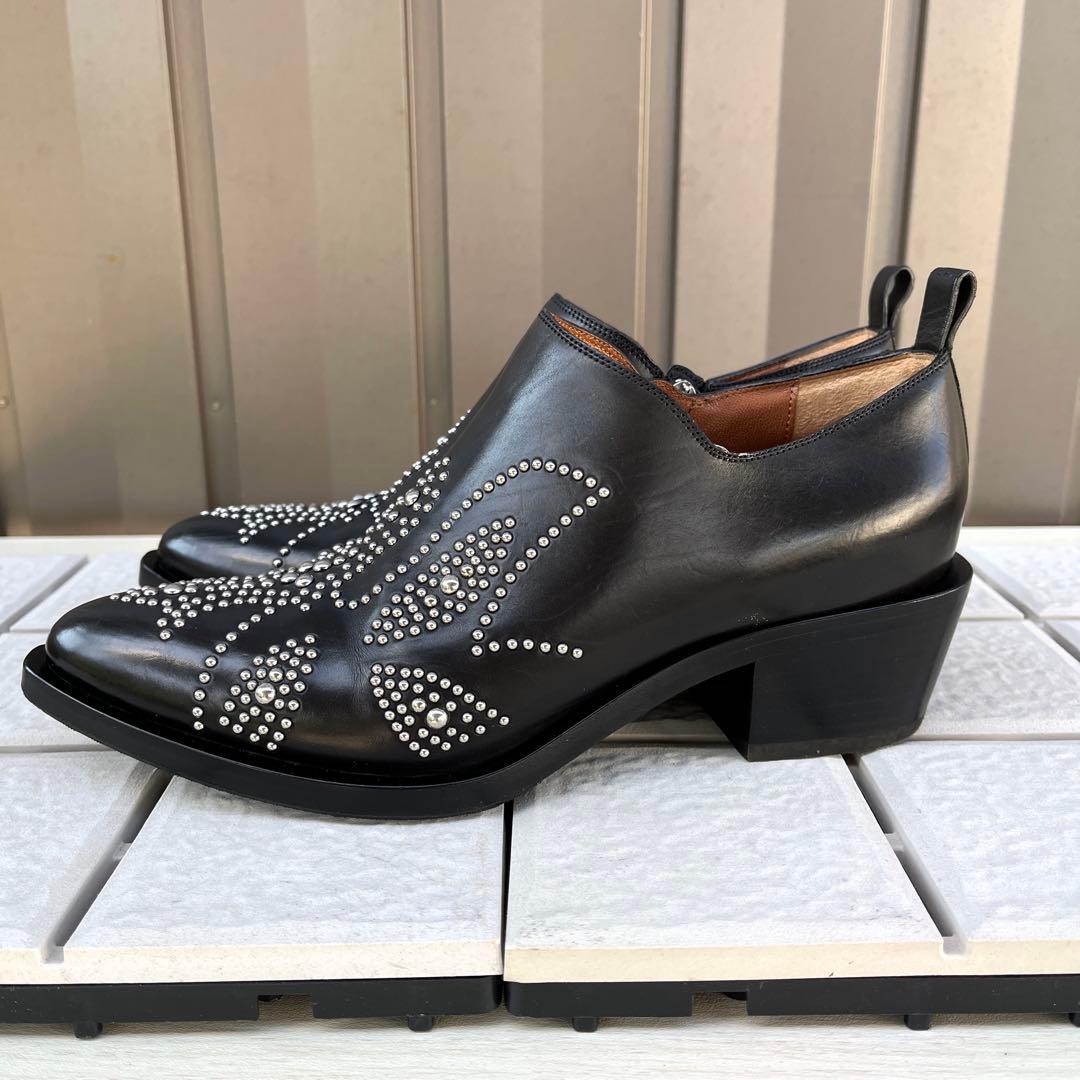 37.5 SARTORE ショートブーツ　黒　スタッズ　スリッポン　24.5