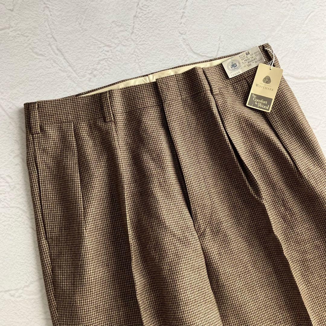 【新品未使用】J.プレス ウール スラックス チェック柄 ツータック 88cm