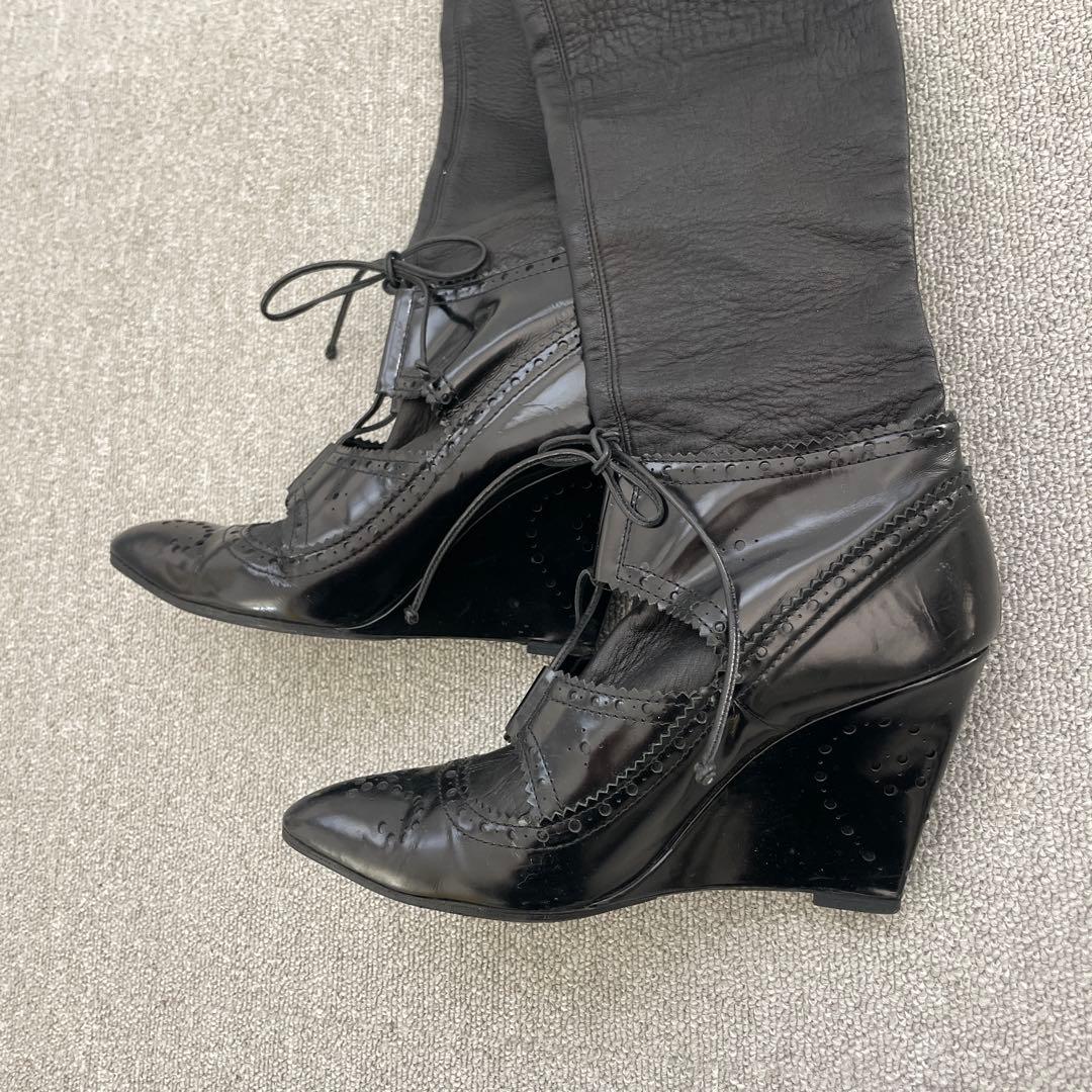 ジバンシィ　ブラックレザー ニーハイブーツ ウェッジヒール