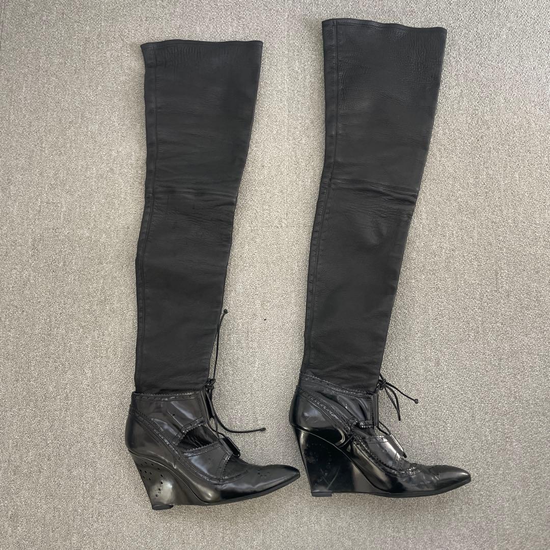 ジバンシィ　ブラックレザー ニーハイブーツ ウェッジヒール