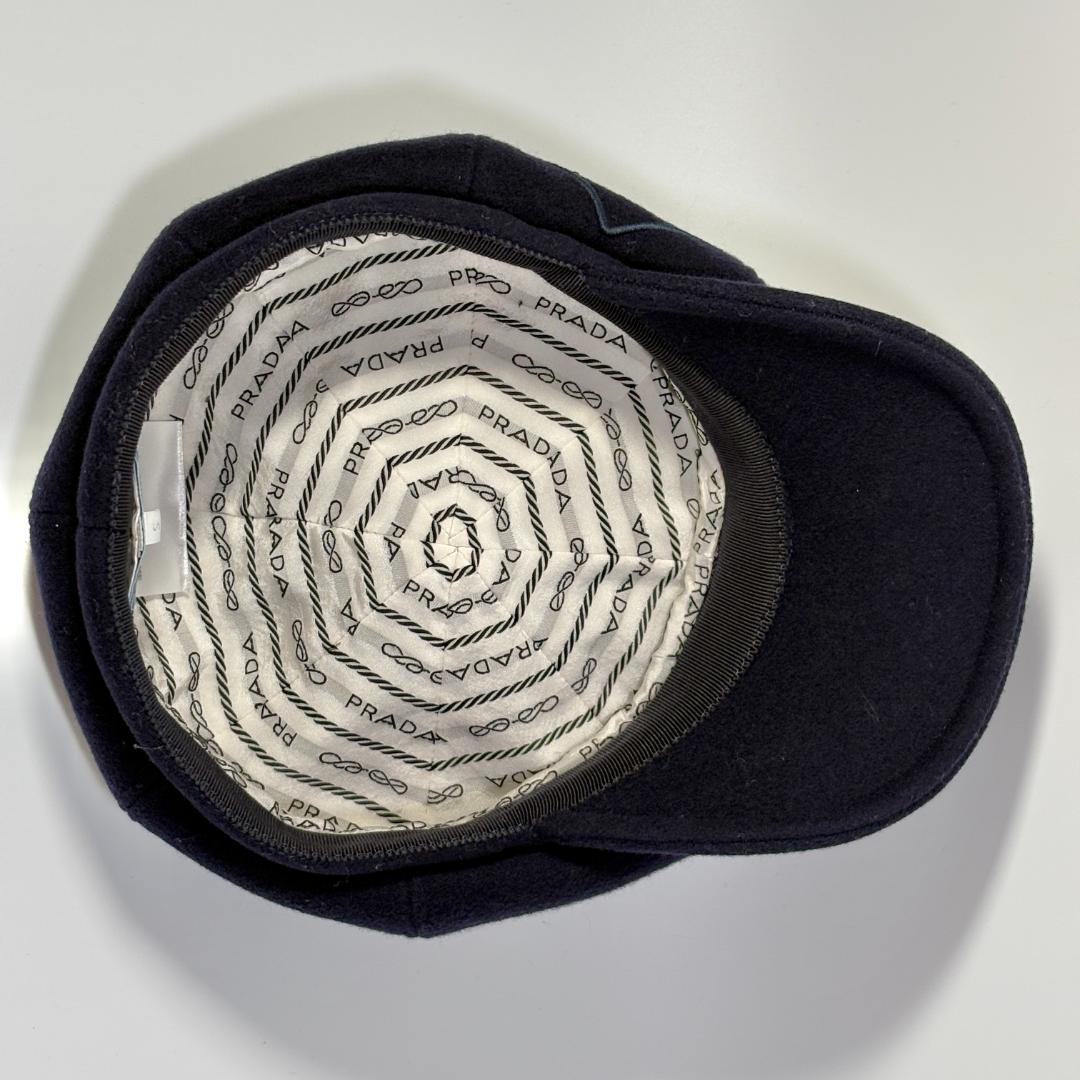 美品 PRADA プラダ カシミヤ混 キャスケット ウール ネイビー Sサイズ