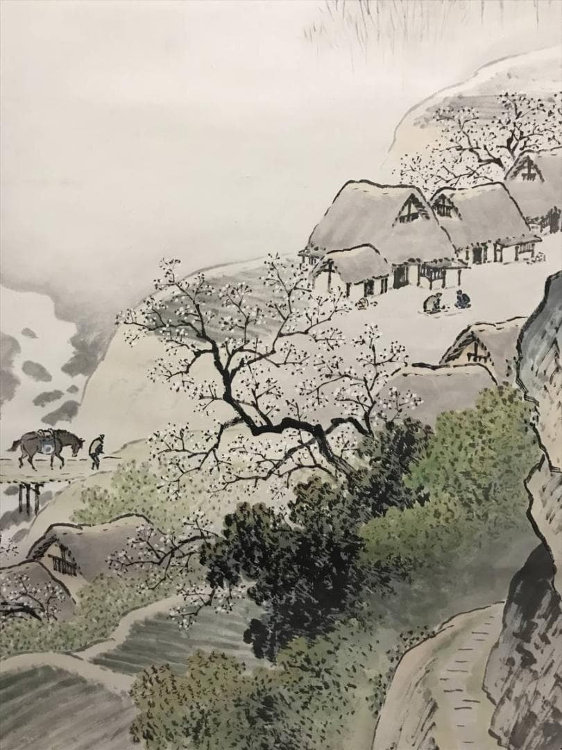 【真作】佐々木尚文/山家早春図/山水人物図/馬子図/掛軸/名家伝来/AB-793