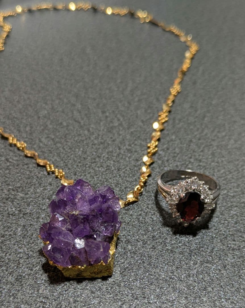 あ*か様 K18 ネックレス 約6g アメジスト原石 ヴィンテージ 指輪おまけ付