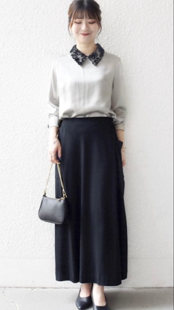 新品⭐︎SHIPS any「洗濯可能」サテン　レースカラーブラウス