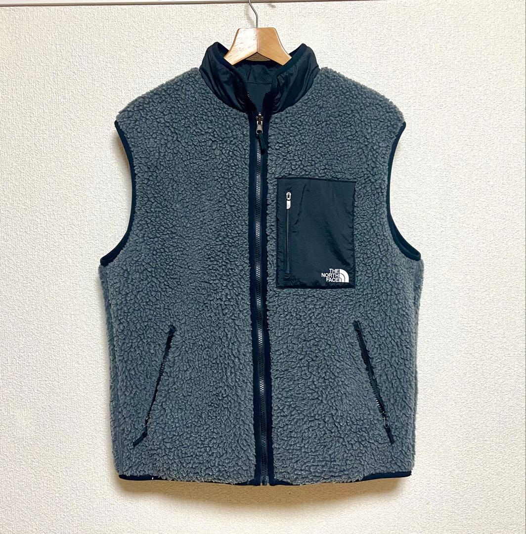 極美品 リバーシブルボアベスト NP72431 L グレー×黒