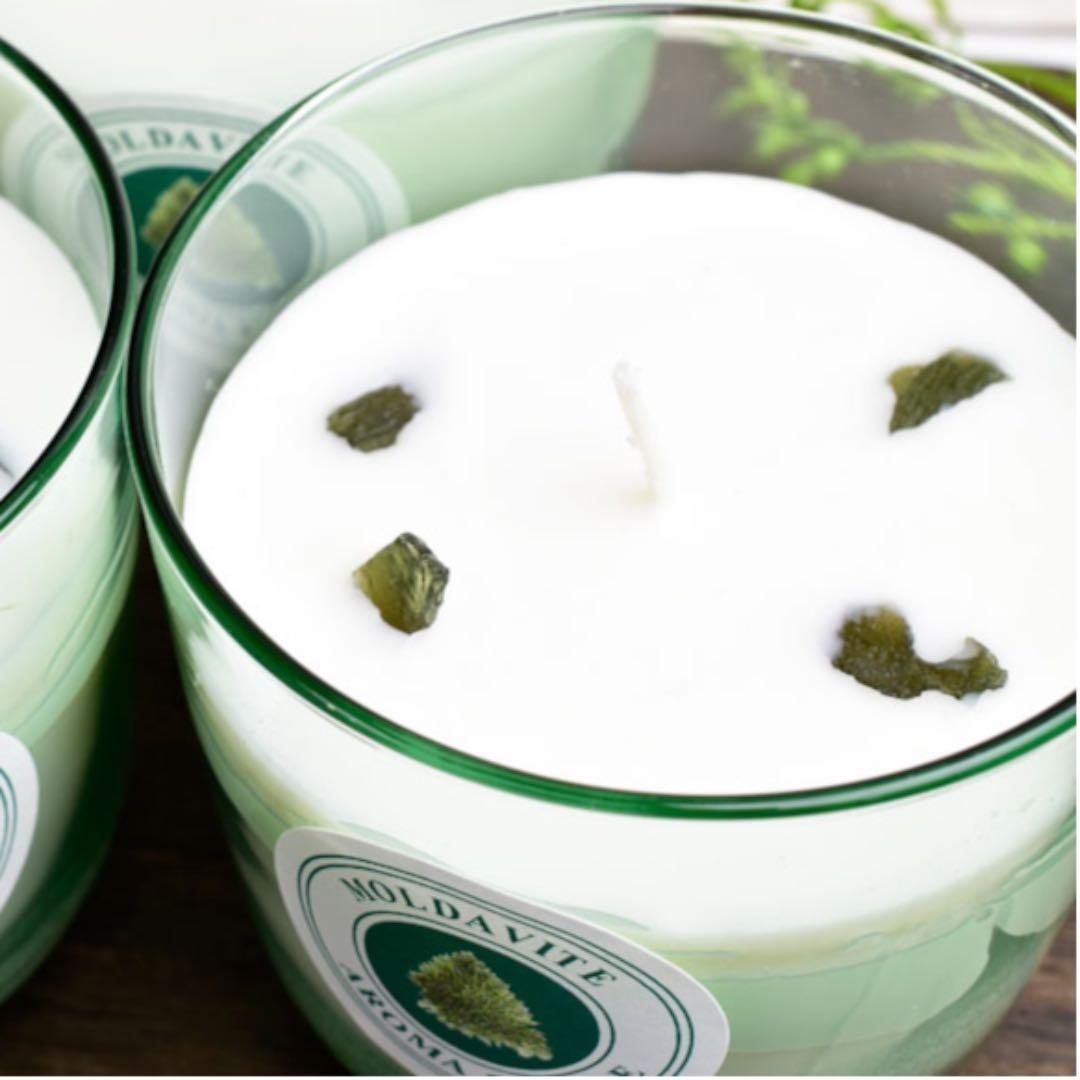 【チェコ産】モルダバイト結晶原石×４個入り　モルダバイトアロマキャンドル