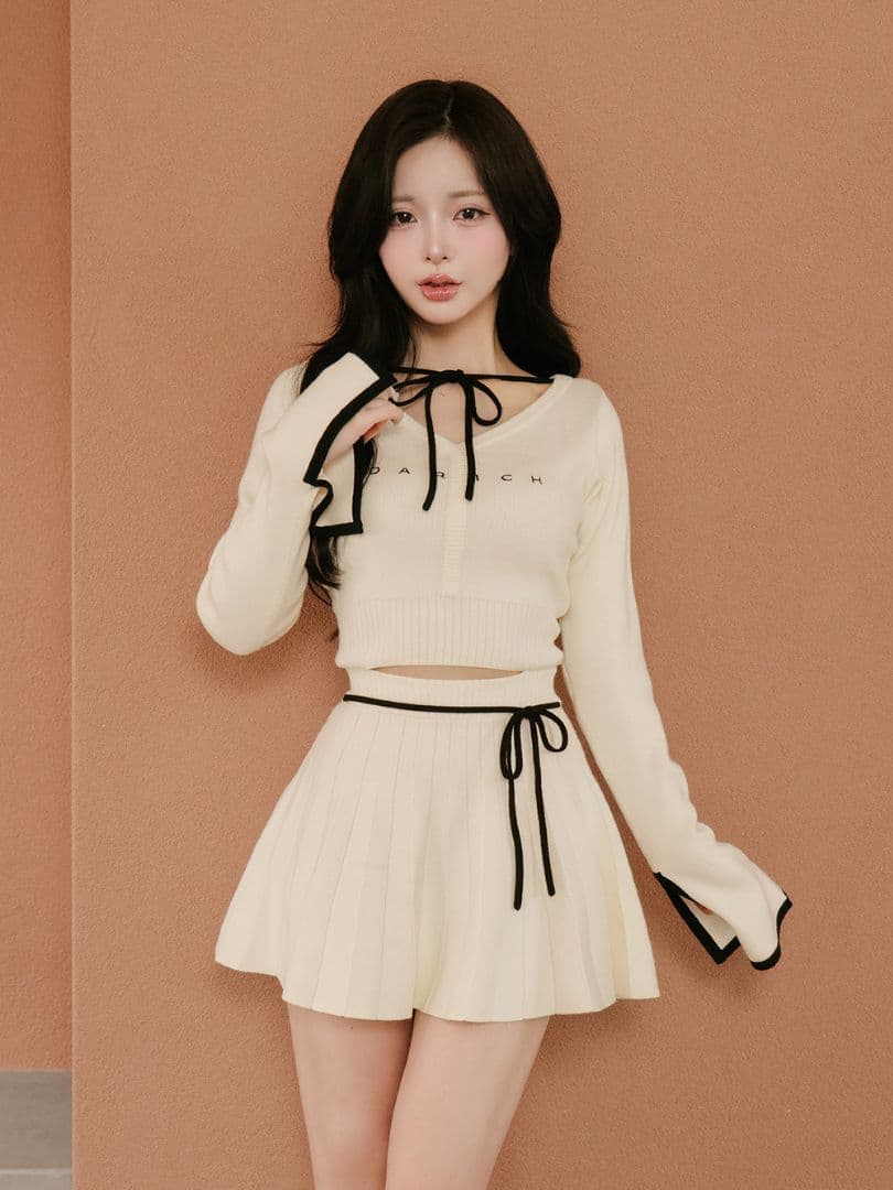 ダーリッチ Darich　 ウエストオープンリボンデザインニットミニワンピース