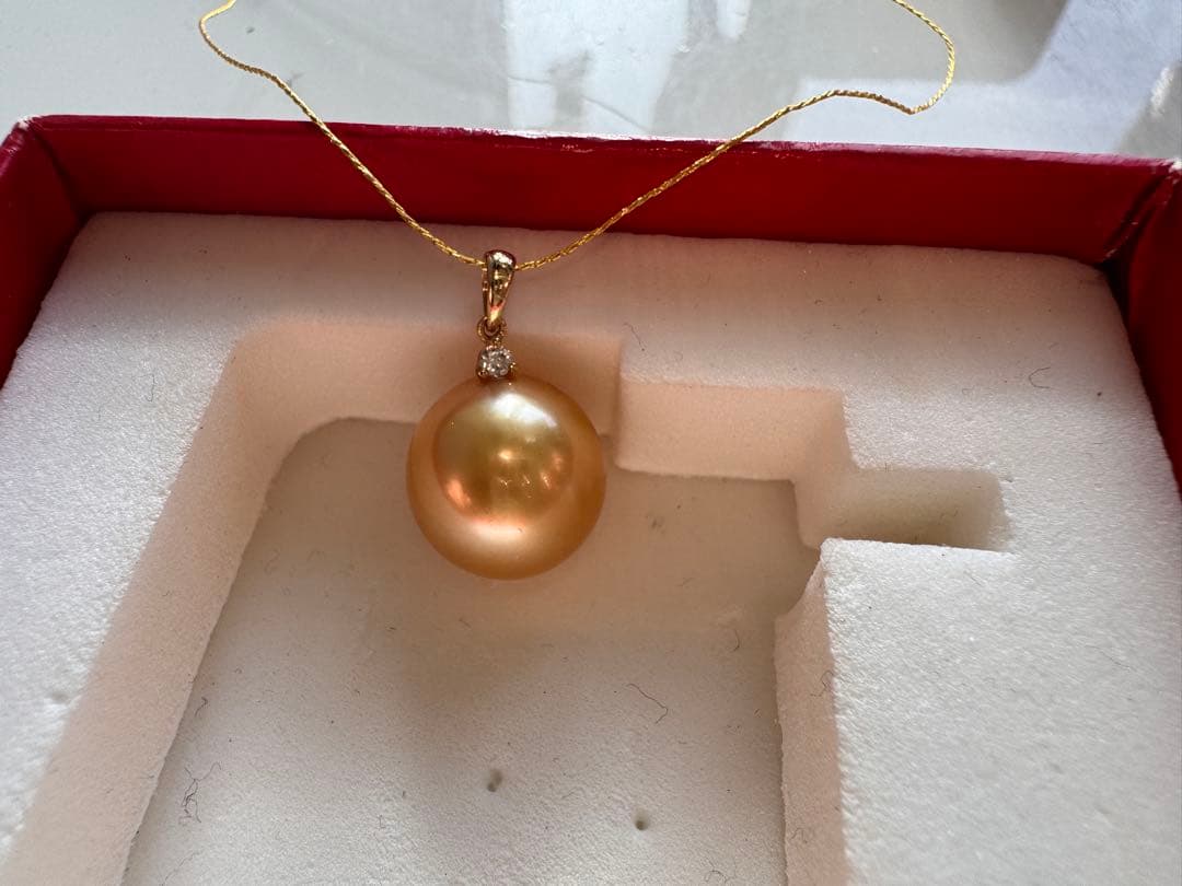 茶金級　最高品質天然南洋白蝶ゴールデンパールペンダント