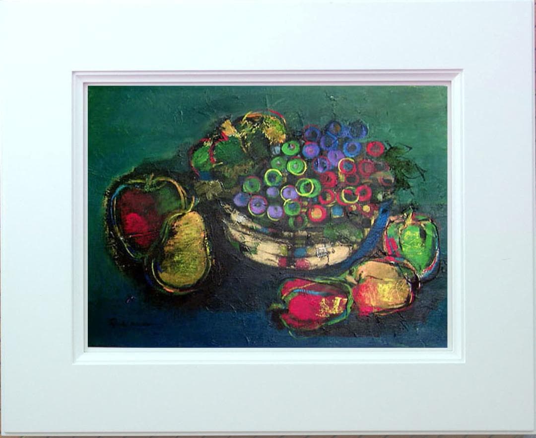 油絵 菅家令子 絵 絵画インテリア 額付(白) uF6-061304 フルーツ