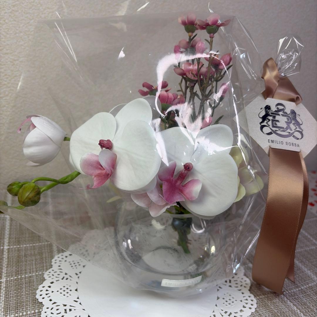 エミリオロバ アーティフィシャルフラワー 蘭 胡蝶蘭 ガラスベース ショッパー付