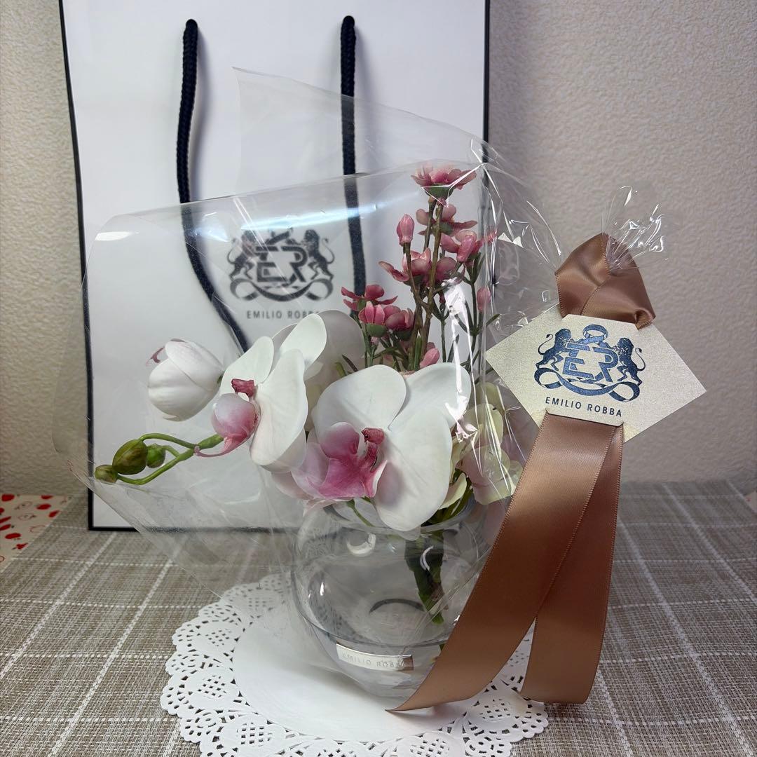 エミリオロバ アーティフィシャルフラワー 蘭 胡蝶蘭 ガラスベース ショッパー付