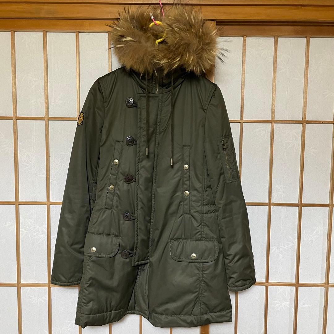 ◆中古美品　BURBERRY モッズコートラクーンファー付き/カーキ38(Ｍ)