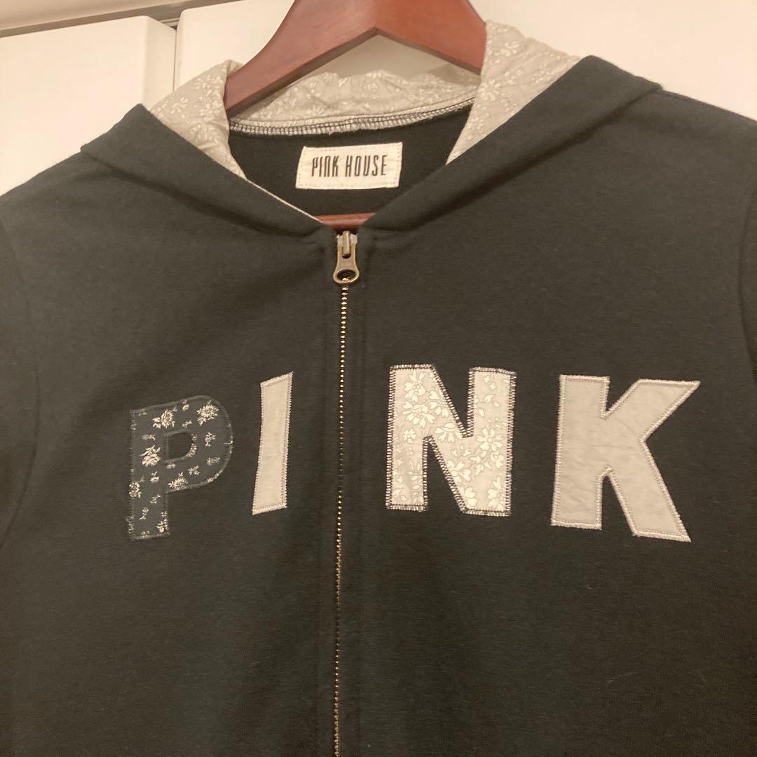 【試着のみ未使用品】ピンクハウス ロゴパッチ付きロングパーカー ブラック❁⃘*.゜