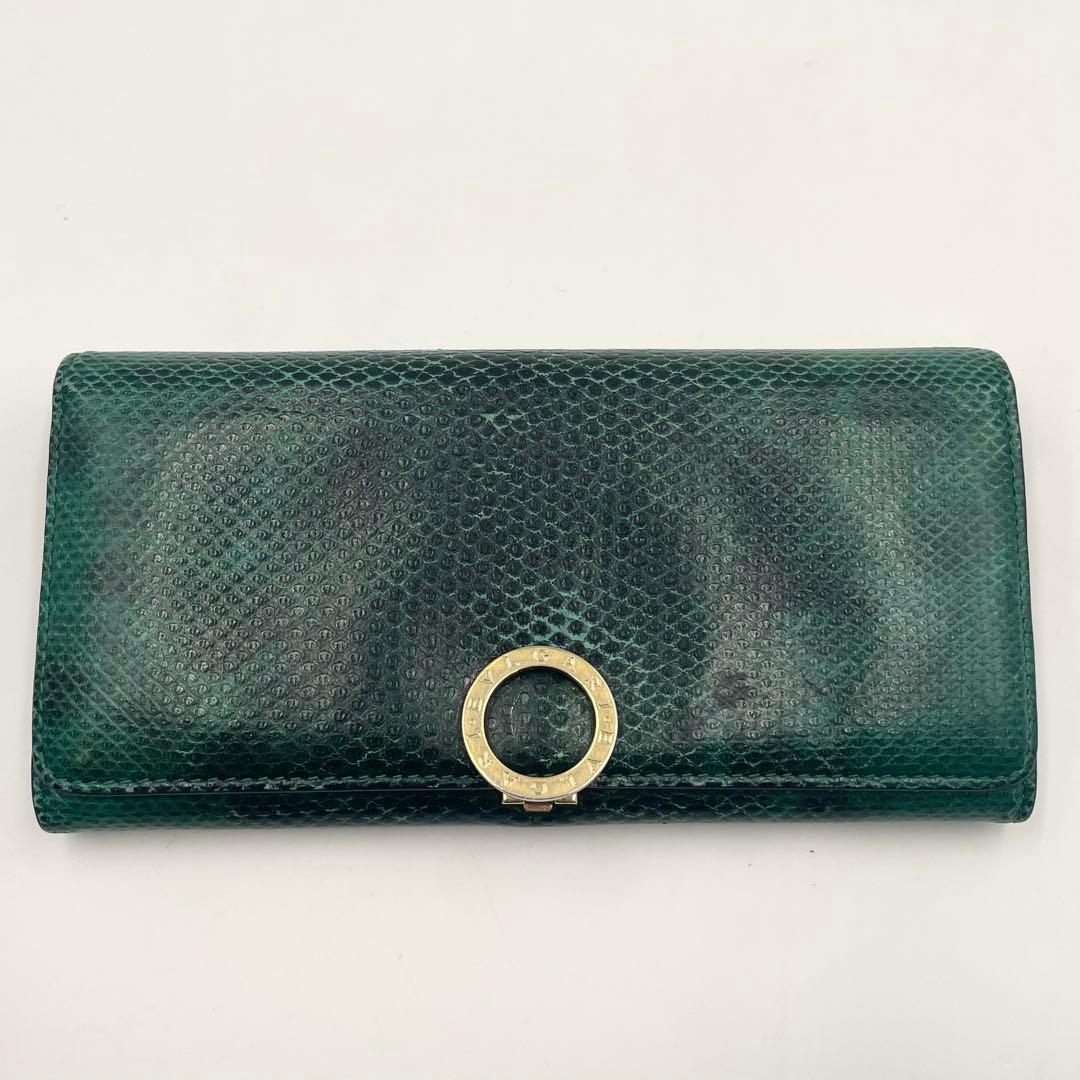 【美品•現行RFID】ブルガリ 長財布　パイソン柄×ビーゼロワン 折り財布 緑