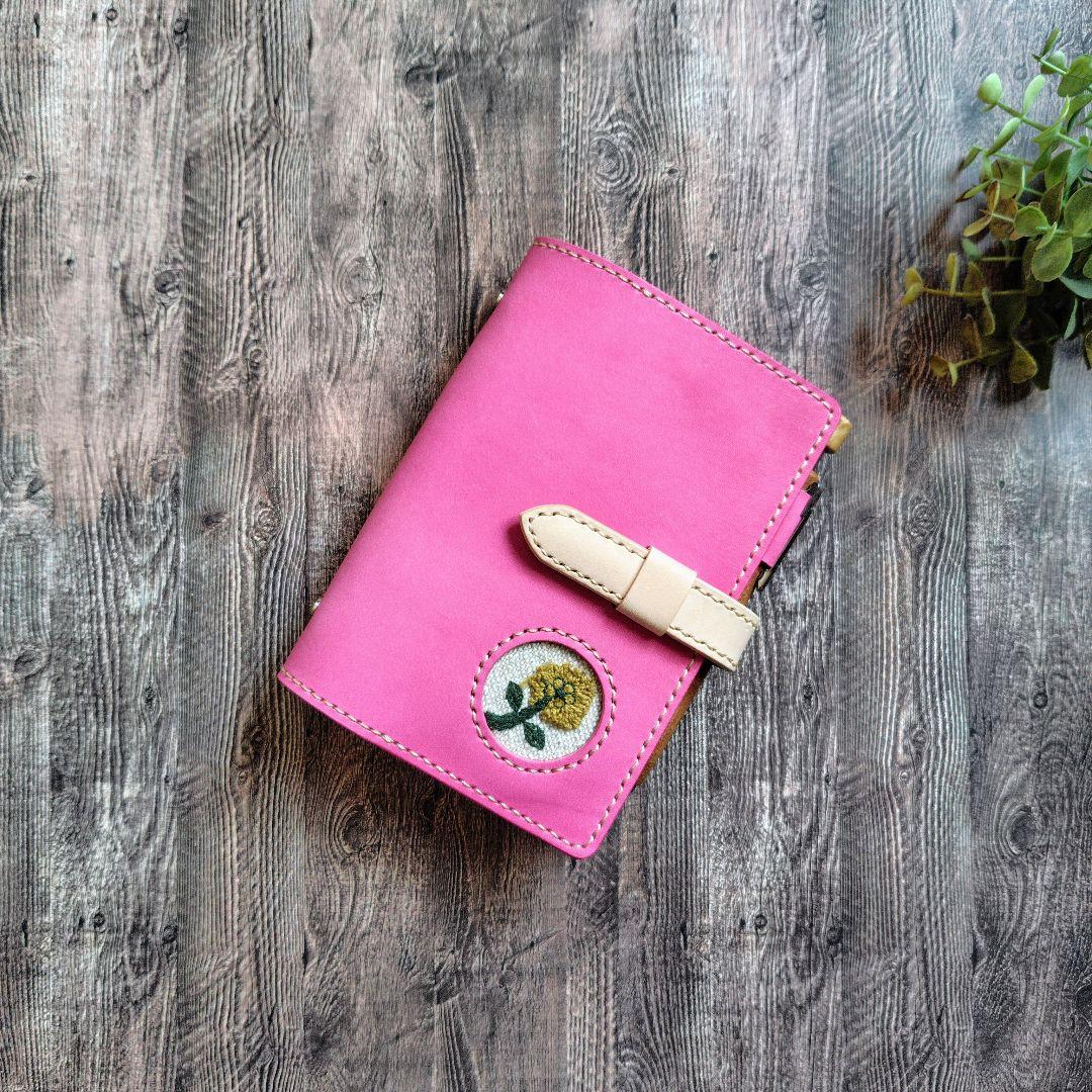 ハンドメイド 本革 システム手帳カバー ミニ6 M6 通帳ポーチ ミナペルホネン