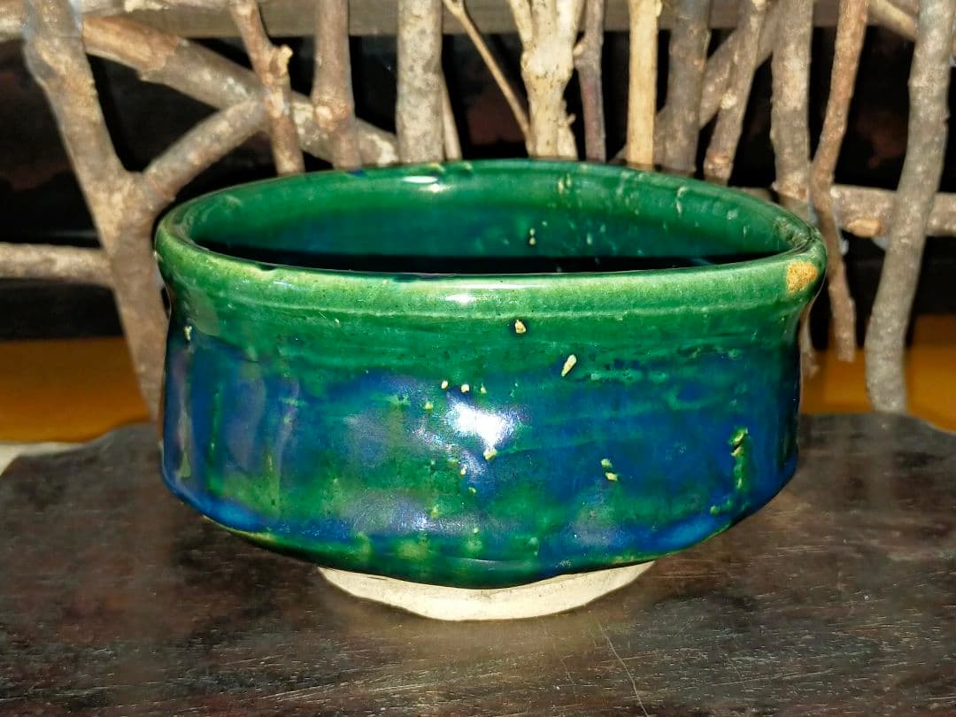 ♥美濃焼　総織部　茶碗　無銘　織部　骨董　古玩