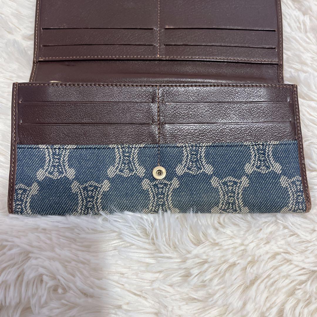 セリーヌ パリマカダム デニム ロゴ入り 長財布 インディゴカラー 総柄
