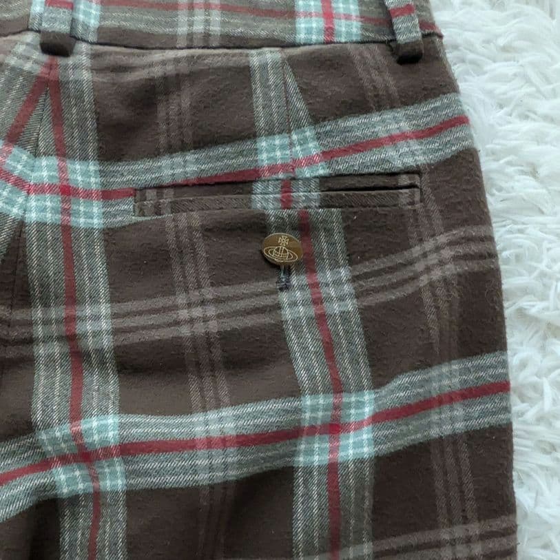 ヴィヴィアンウエストウッド ウール チェック パンツ ロゴボタン ２