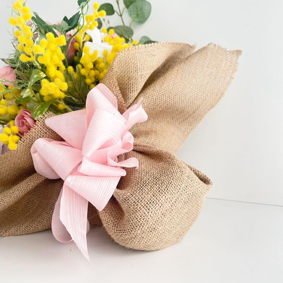 春を束ねた飾る花束ブーケ｜ミモザ・クリスマスローズ・薔薇 光触媒フラワー