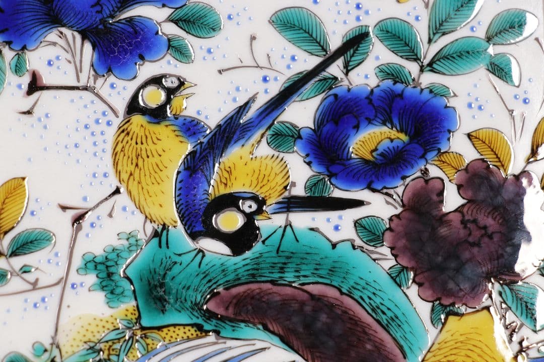 九谷焼 宮本忠夫「色絵九谷花鳥図・菓子鉢」共箱 八角鉢 陶芸 M977