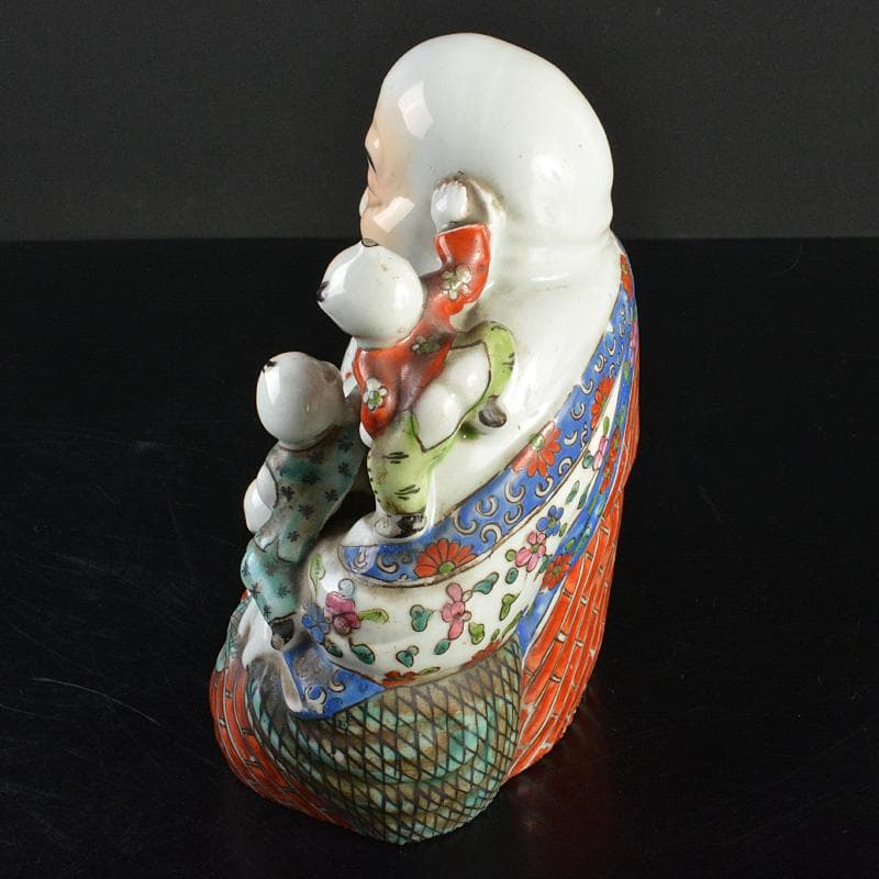 中国　景徳鎮　粉彩　布袋唐子像　置物　H　R6992