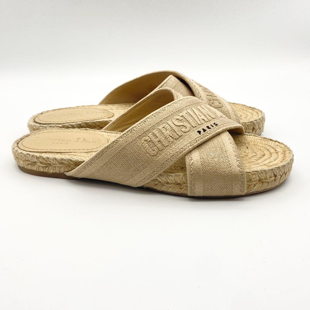 【良品】クリスチャンディオール・サンダル・エスパドリーユ・ロゴ・ベージュ