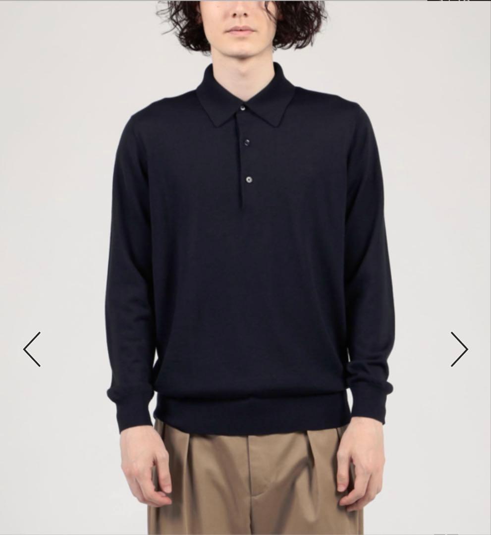 スーパーファインメリノウール ニットポロシャツ ネイビー 長袖S