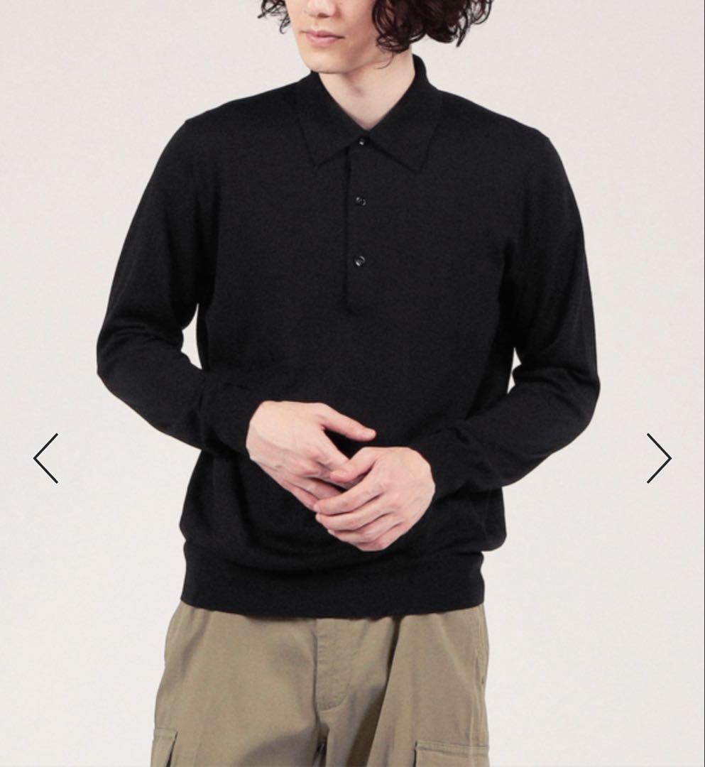 スーパーファインメリノウール ニットポロシャツ ネイビー 長袖S