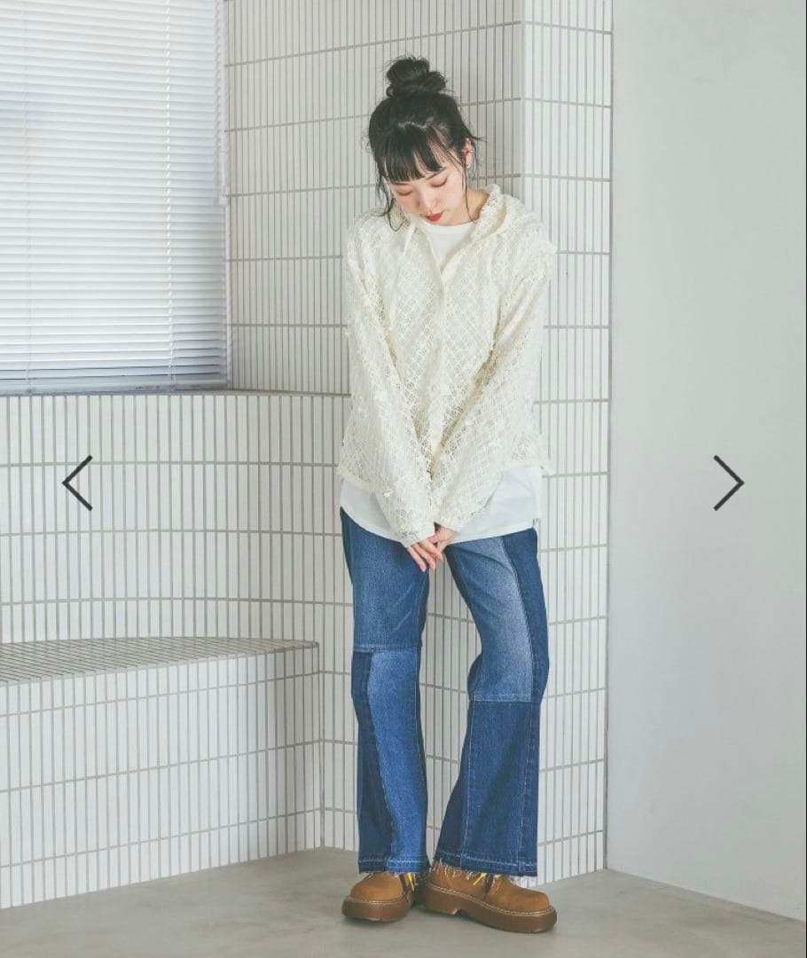 ニコアンド　niko and… 3D フラワーメッシュフーディー　アイボリー