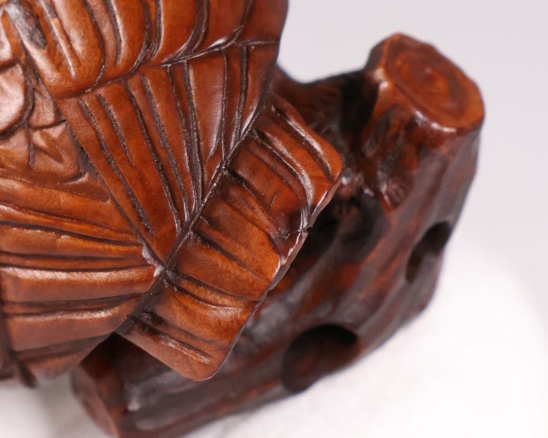 木製 提物 根付 正次(銘) 梟 ふくろう 彫刻 木彫り【MA923】