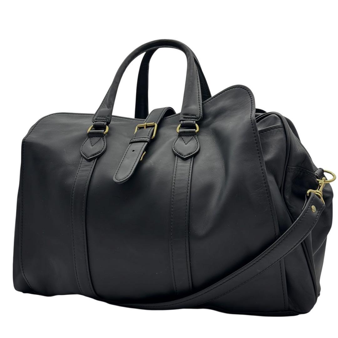 森田鞄 2way 斜めがけ可 ボストンバッグ ショルダー付き 黒 レザー