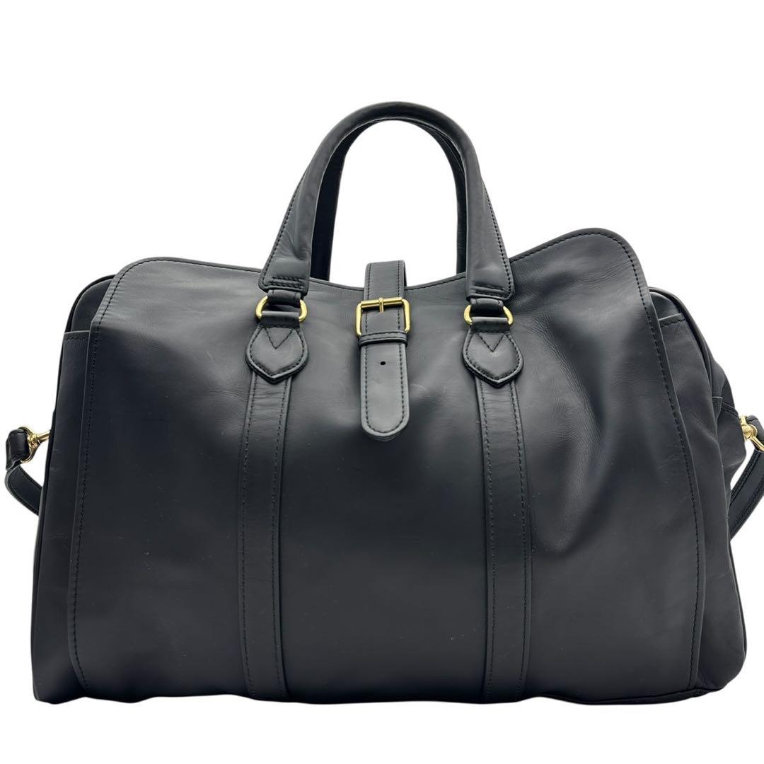 森田鞄 2way 斜めがけ可 ボストンバッグ ショルダー付き 黒 レザー