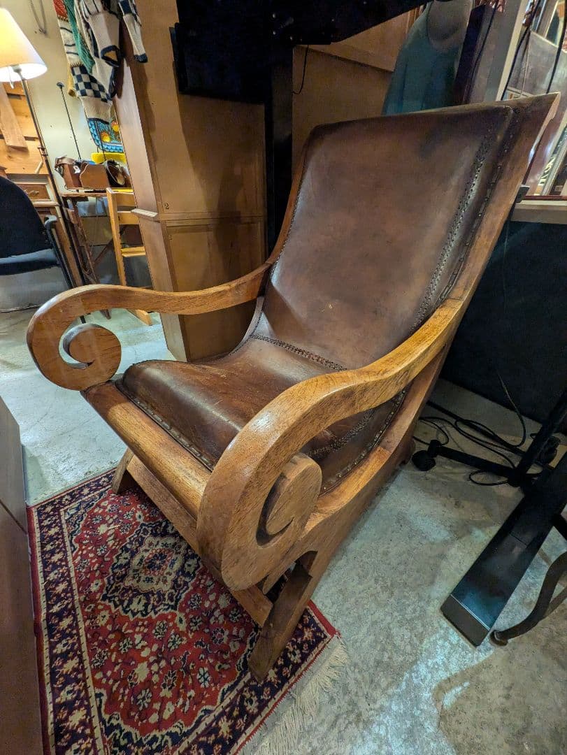 アジアン家具 本革ラウンジチェアー リラックス ヴィンテージ アンティーク