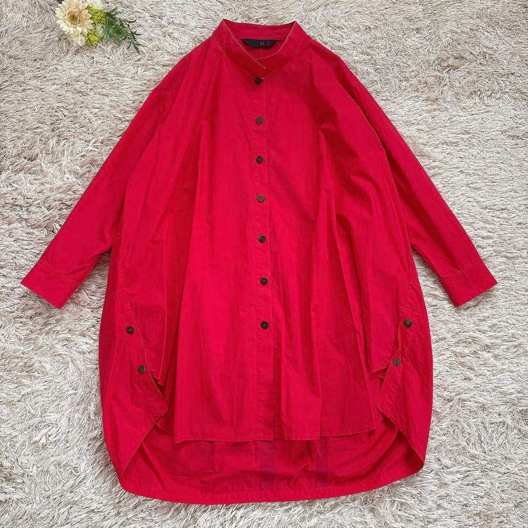 萌 モユル シャツワンピース コクーン アートデザイン バンドカラー 変形